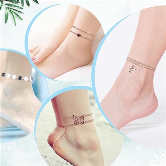 30/40PCS Ankle Bracelets for Women Set, Gold Silver Rose Gold Three Style - Picture 5 of 8